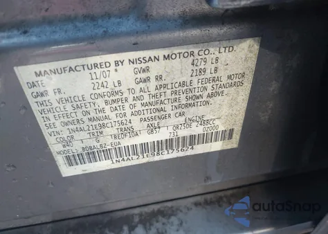 2008 Nissan Altima 2.5 S from USA, damaged, VIN 1N4AL21E98C175624